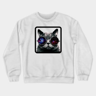 Cat with universe glasses Crewneck Sweatshirt